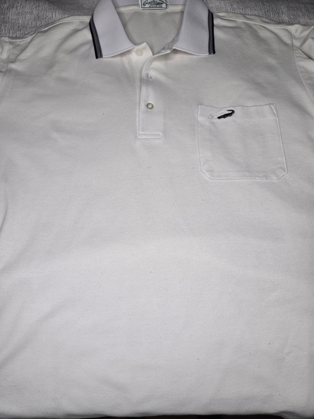 Vintage Crocodile Rugby White Shirt with Contrast Collar - Men's Casual Shirt
